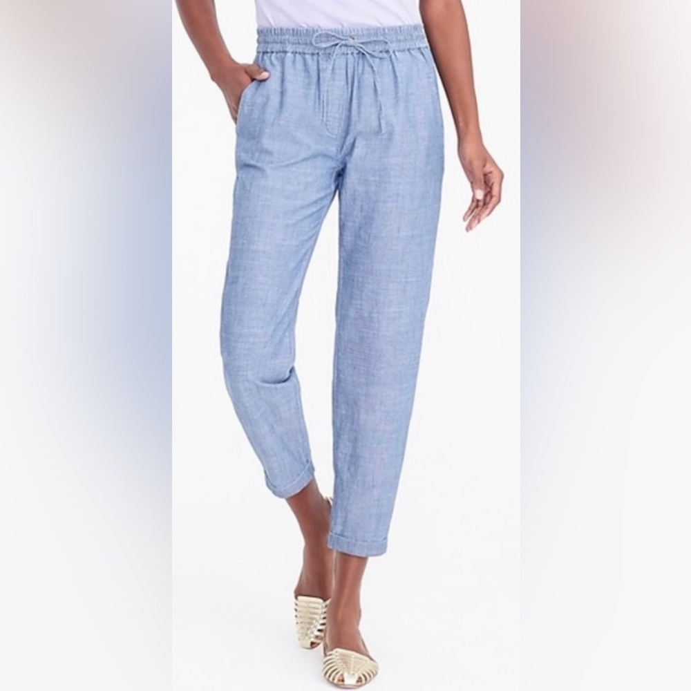 J. Crew Chambray Drawstring Crop Cuffed Pants Siz… - image 1